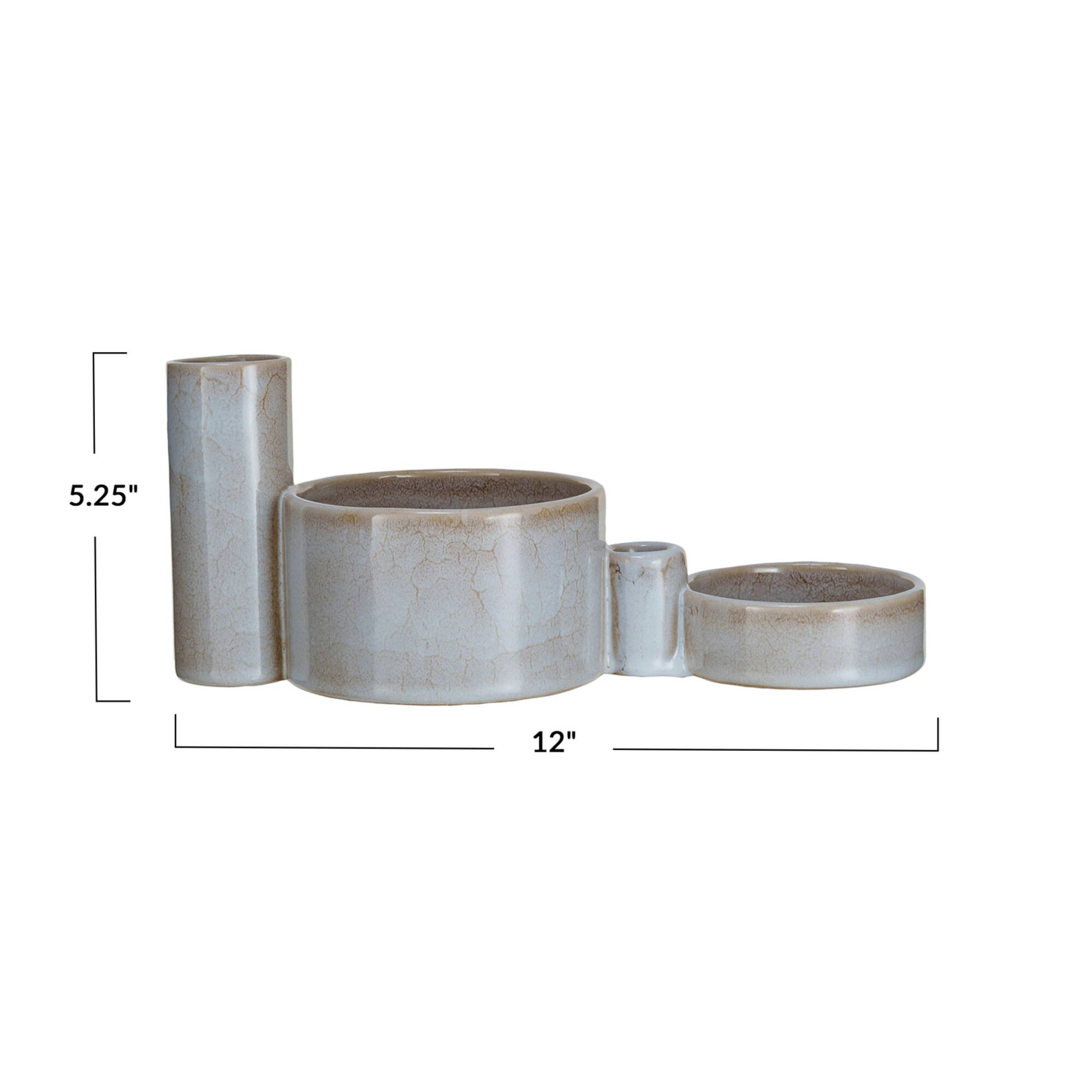 Hello Honey® 12" White Reactive Glaze Stoneware Serveware with Vase & Candle Holder